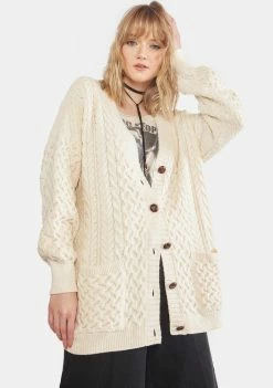 BDG Cream Arran Oversized Cardigan Tops