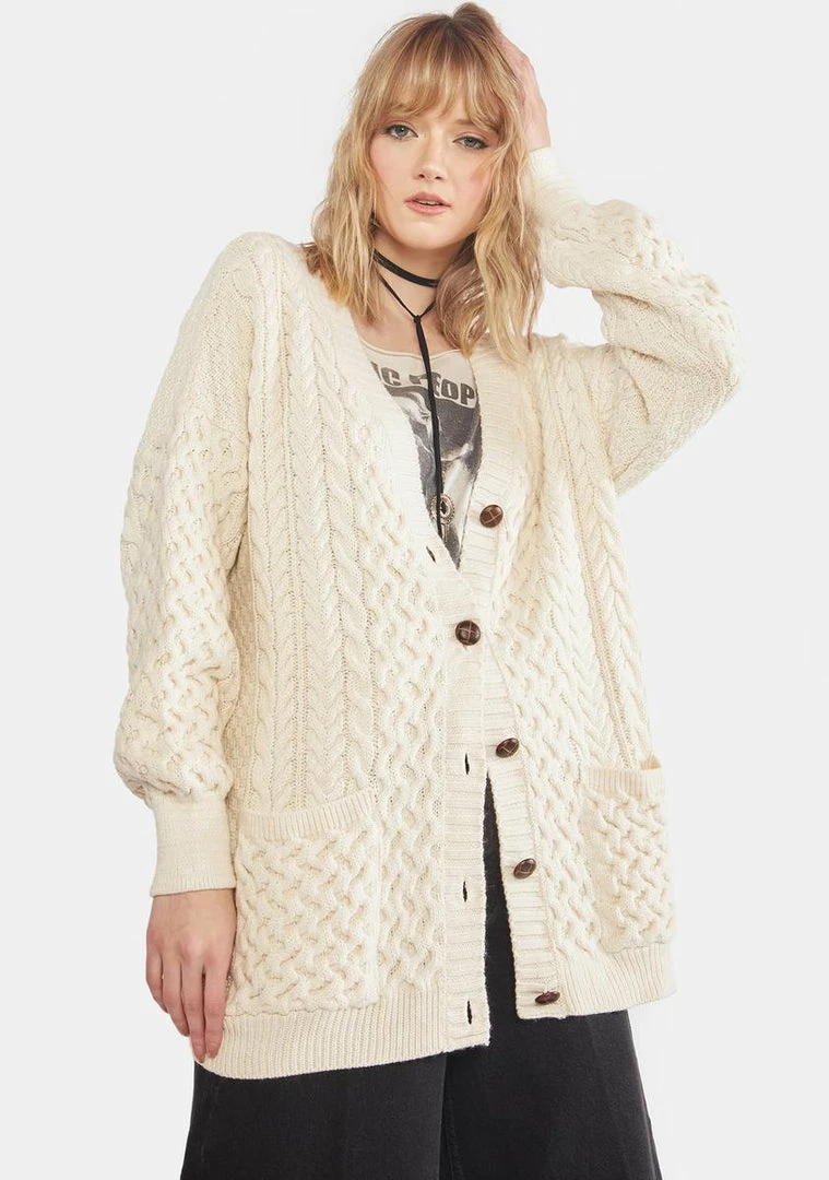 Best Sale ⭐ BDG Cream Arran Oversized Cardigan Tops ❤️ 1 BDG Cream Arran Oversized Cardigan Tops