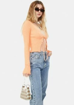 BDG Noori Lettuce Trim Tie Front Top Tops