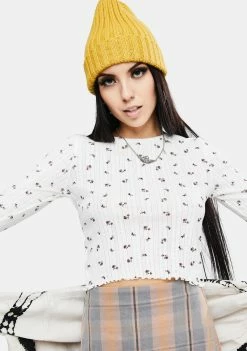 BDG Floral Long Sleeve Pointelle Tee