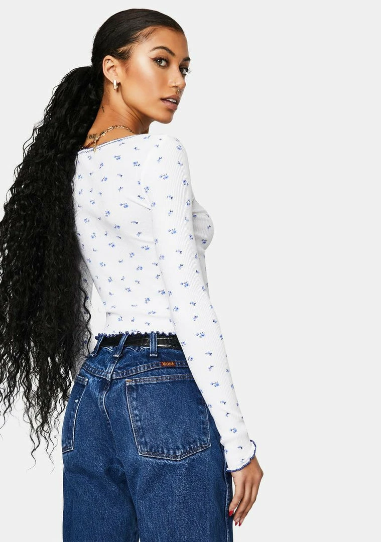 Promo β¨ BDG Pointelle Ditsy Long Sleeve Top Tops π 4 BDG Pointelle Ditsy Long Sleeve Top Tops