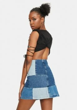 Hot Sale π₯° BDG Denim Patchwork Pelmet π Skirt Bottoms π 7 BDG Denim Patchwork Pelmet Skirt Bottoms