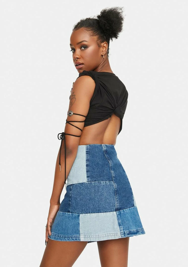 Hot Sale π₯° BDG Denim Patchwork Pelmet π Skirt Bottoms π 4 BDG Denim Patchwork Pelmet Skirt Bottoms