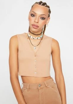 BDG Tops Tawny Button Through Tank