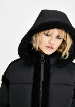 BDG Fleece Trim Longline Puffer Coat Outerwear