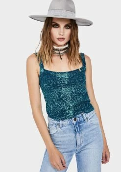 BDG Tops Blue Tie Dye Jersey Rib Cropped Tank