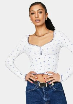 BDG Pointelle Ditsy Long Sleeve Top Tops