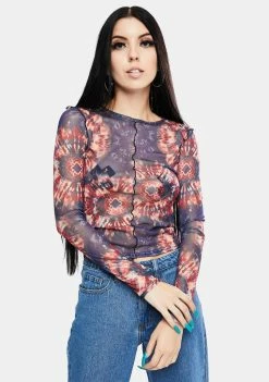 BDG Tops Print Mesh Tie Dye Top