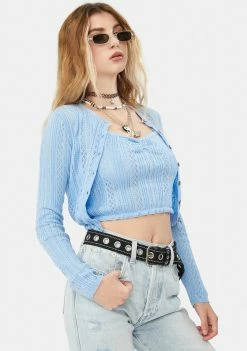BDG Sky Pointelle Cardigan & Cami Twin Set Tops