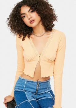 BDG Peach V-Neck Lace Cardigan Top Tops