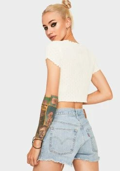 Promo π BDG Tops Ivory Pointelle Sweater Tee π€© 8 BDG Tops Ivory Pointelle Sweater Tee