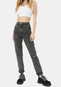 BDG Washed Black Destroyed Mom Jeans Bottoms