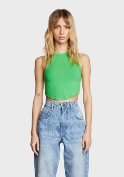 BDG Tank Crop Top Green Curved Hem Tank Top